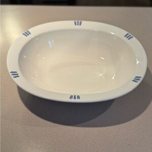 Pfaltzgraff USA Oval Baking Dish 11” White Stoneware Blue Dash Rim